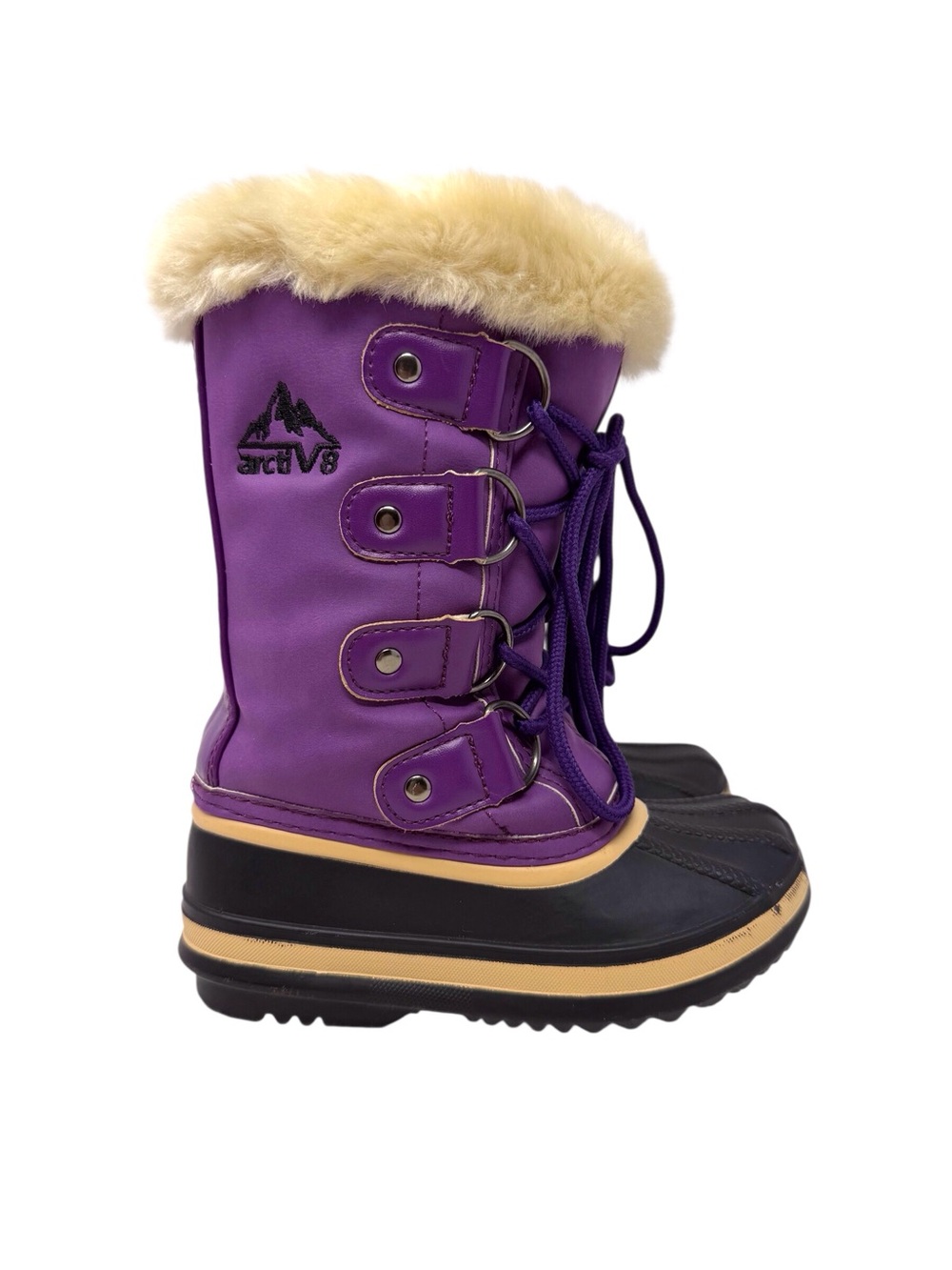 Arctiv8 purple faux fur child’s waterproof winter lace up boot size 8 EUC
